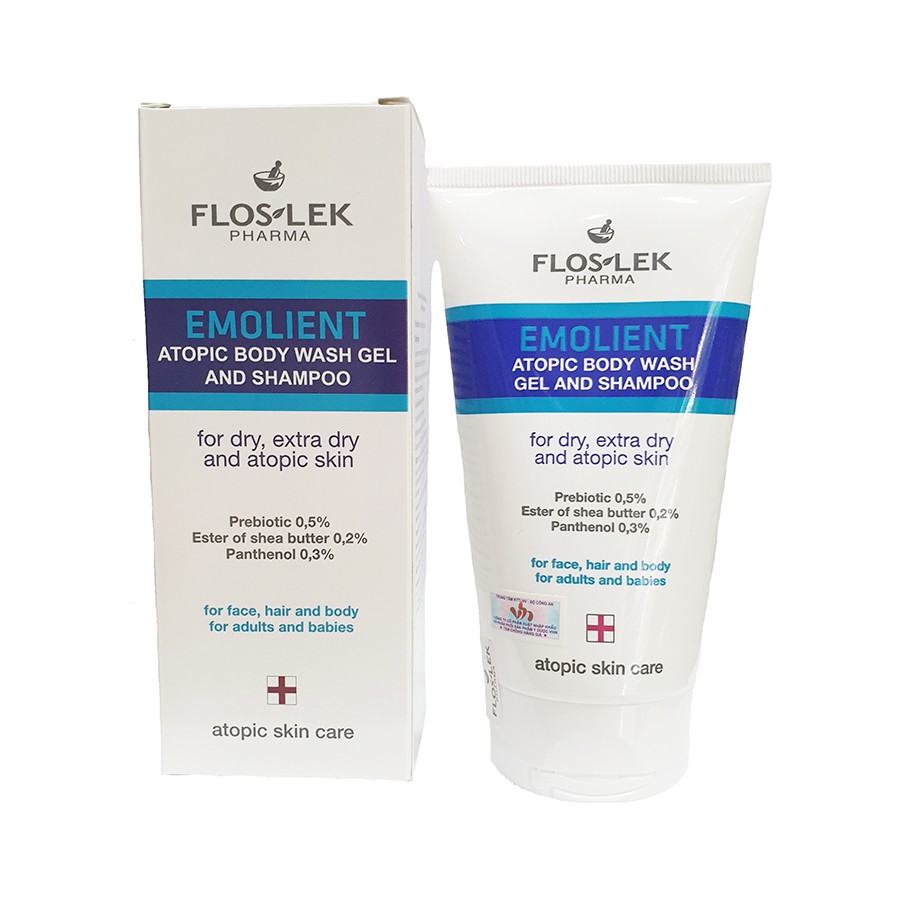 Floslek - bộ Gel tắm gội Atopic 150ml và kem dưỡng ẩm dành cho da khô, viêm da cơ địa Lipid Balm 50ml