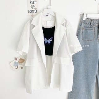 ÁO BLAZER NGẮN TAY MÀU ĐEN/TRẮNG ( ảnh thật/có sẵng)
