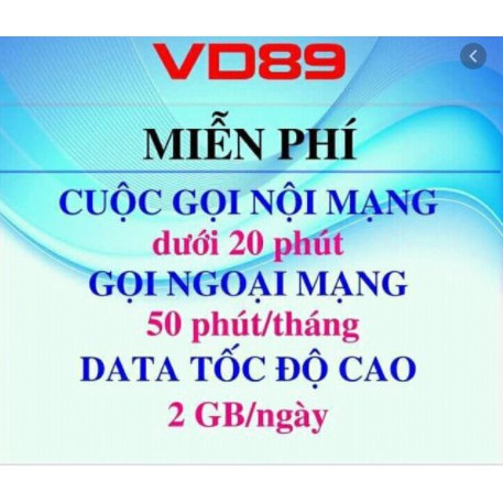 SIM 4G - VD89 12T trọn gói 1 Năm ( DATA + GỌI MIỄN PHÍ CẢ NĂM ) Không Cần Nạp Tiền - Bảo Hành 12 Tháng