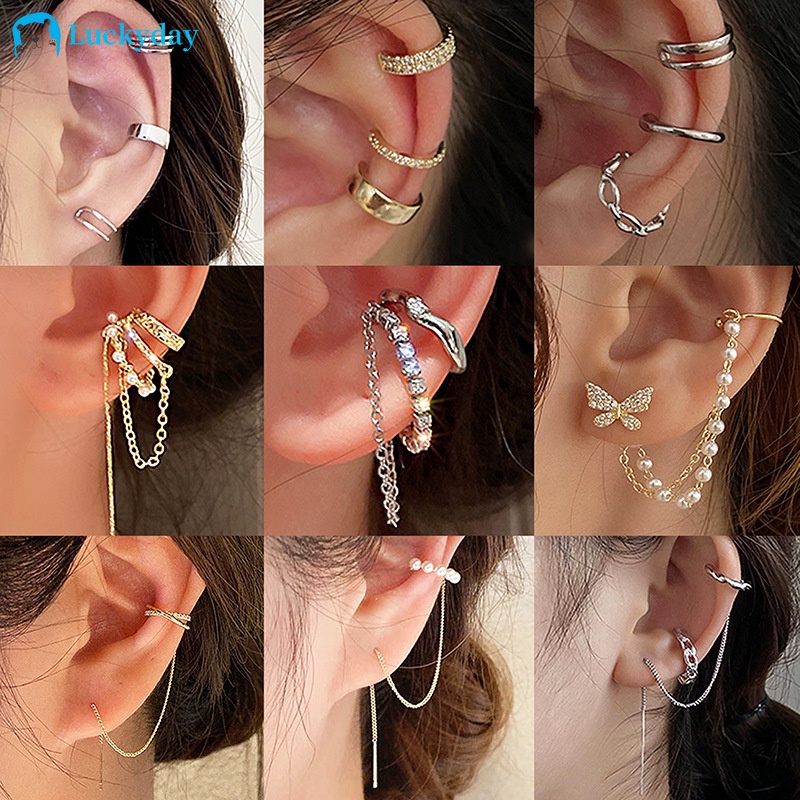 Bộ Khuyên Tai Dạng Kẹp Hình Bươm Bướm / Ngôi Sao / Mặt Trăng Đính Ngọc Trai Nhân Tạo Tùy Chọn Thời Trang Cho Nữ