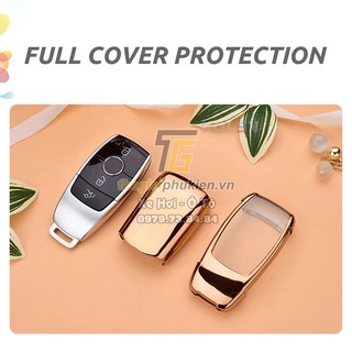 Bọc khóa giả kim loại bảo vệ chìa khóa cho xe Mercedes GLC, C, E - Class 2020 kèm móc đeo INOX