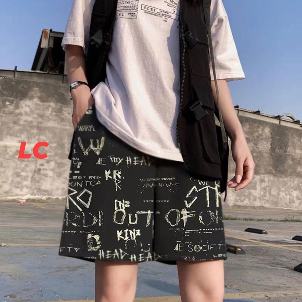 Quần shorts đùi họa tiết CHỮ dáng unisex nam nữ basic chất mềm mịn mặc mùa hè siêu mát kiểu dáng năng động thể thao