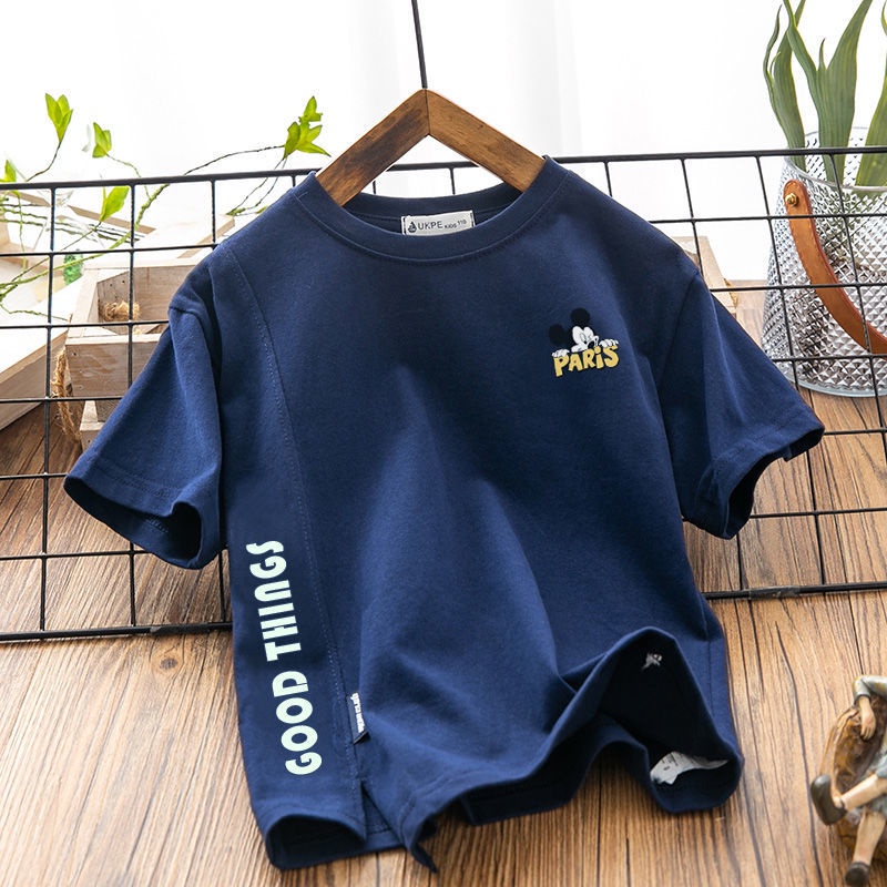 Áo Thun 100% Cotton Nguyên Chất Tay Ngắn Thời Trang Mùa Hè Phong Cách Hàn Quốc Dành Cho Bé Trai