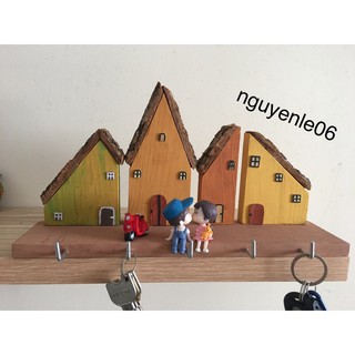 ✅✅ Bộ 4 ngôi nhà handmade, kệ treo chìa khoá,móc khoá 2trong 1