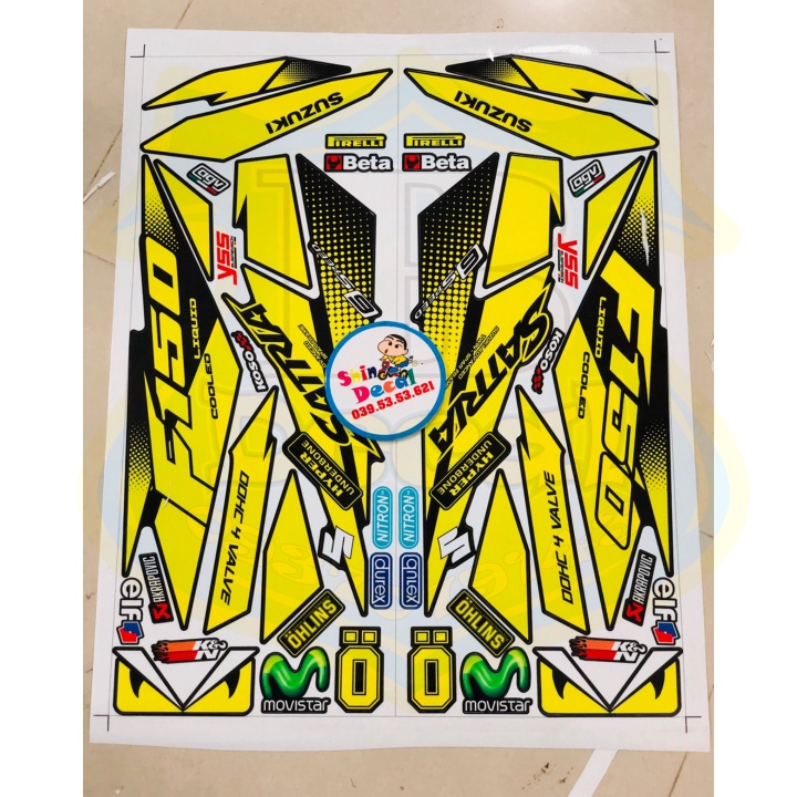 ( Quí khách vui lòng mang ra tiệm cho thợ dán ) Tem Satria fi vàng đen