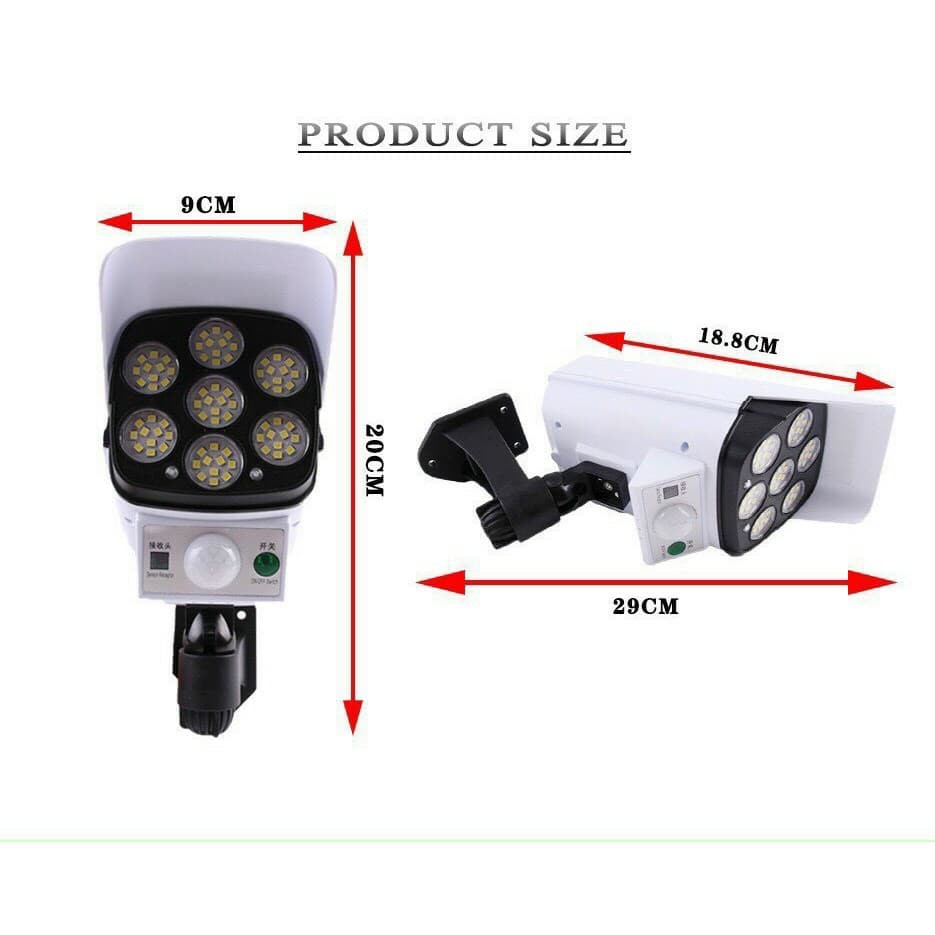 ĐÈN PHA NĂNG LƯỢNG MẶT TRỜI GIẢ CAMERA XOAY 360 ĐỘ Đèn led cob 77 led liền thể cảm biến chuyển động