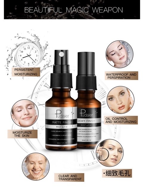 Xịt Khóa Lớp Trang Điểm Bền Đẹp Không Xuống Màu Pudaier Matte & Dewy Finish | BigBuy360 - bigbuy360.vn
