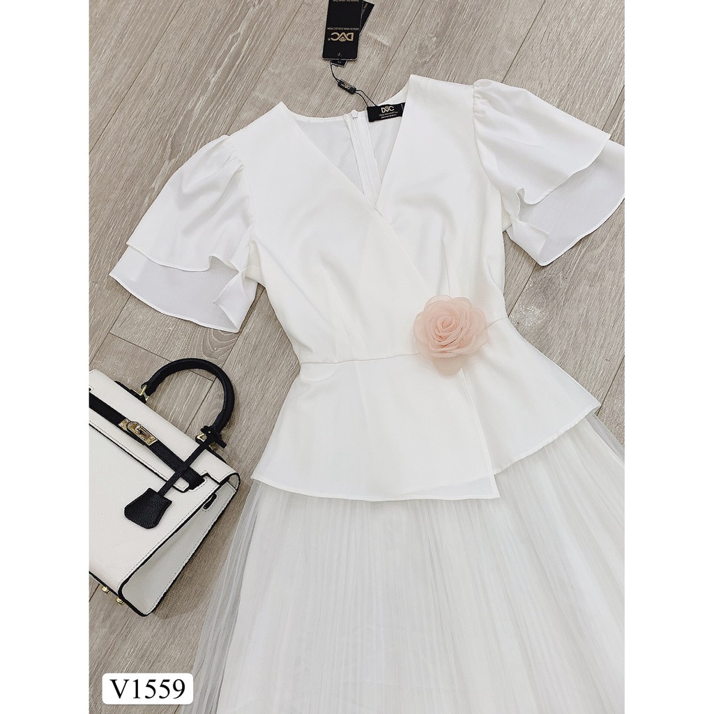 Váy trắng liền cổ V V1559 - Đẹp Shop DVC (Kèm ảnh thật trải sàn do shop tự chụp) | BigBuy360 - bigbuy360.vn
