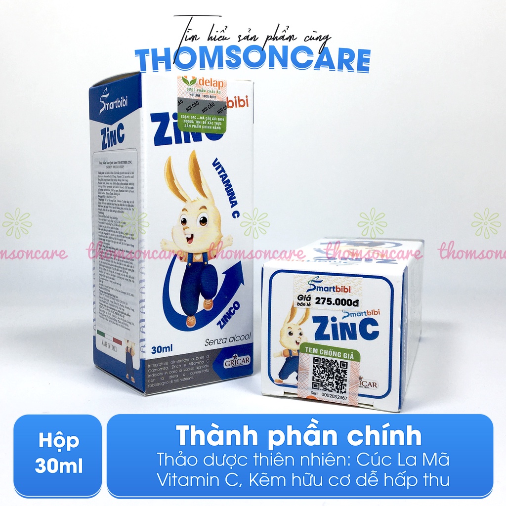 Smartbibi Zinc bổ sung siro kẽm tăng đề kháng, bé biếng ăn, tiêu hóa kém,tiêu chảy Smart bibi Zinc