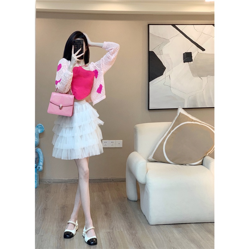 Bộ 3 Món Áo Dệt Kim Quấn Ngực Thêu Họa Tiết + Chân Váy Cạp Cao Gợi Cảm Phong Cách Mới 2022