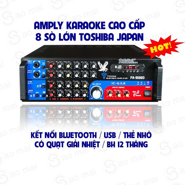 [Tặng dây AV và 2 chống lăn micro] Amply Karaoke Cali DY 9500D Ampli USB Bluetooth Nghe Nhạc Cali.D&amp;Y PA-9500D