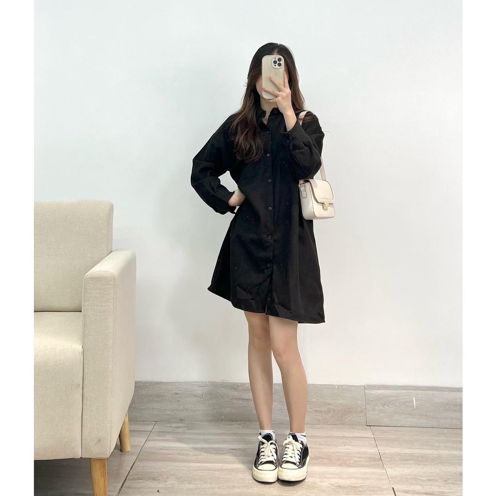 Đầm suông nhung tăm túi hộp hàng quảng châu Miho house