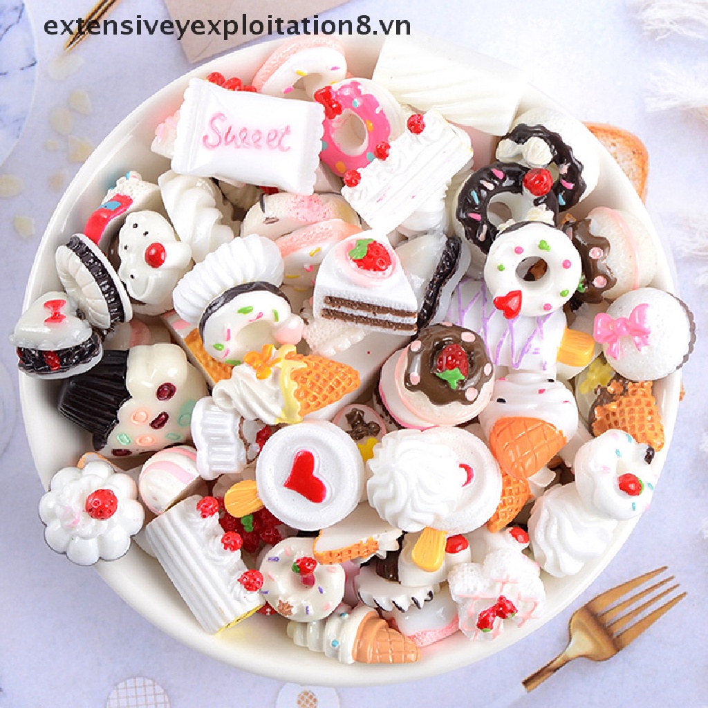 Set 10 phụ kiện trang trí ốp điện thoại hình bánh kẹo/ trái cây bằng nhựa resin DIY