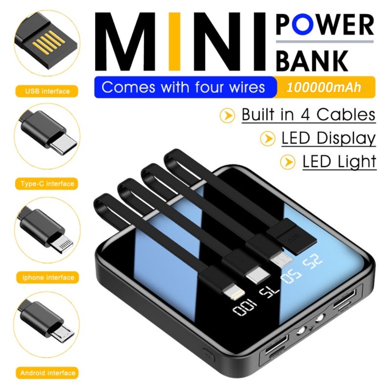 Pin Dự Phòng PowerBank 100000Tấm Sạc Pin Năng Lượng Mặt Trời Hai Cổng USB Có Đèn LED Hiển Thị 4 Cổng USB qc3.0