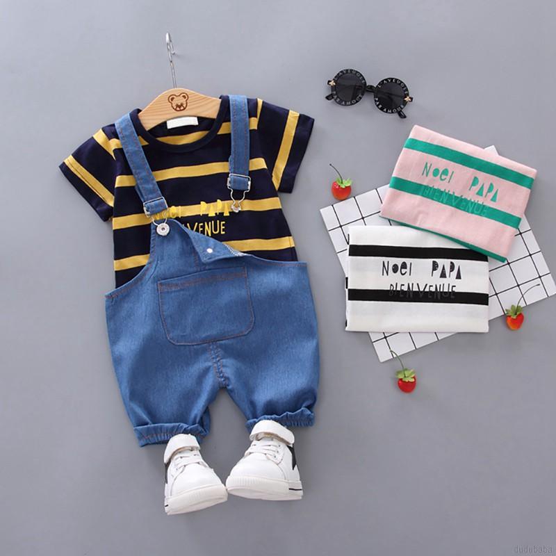 Set áo tay ngắn quần yếm denim xinh xắn cho bé trai