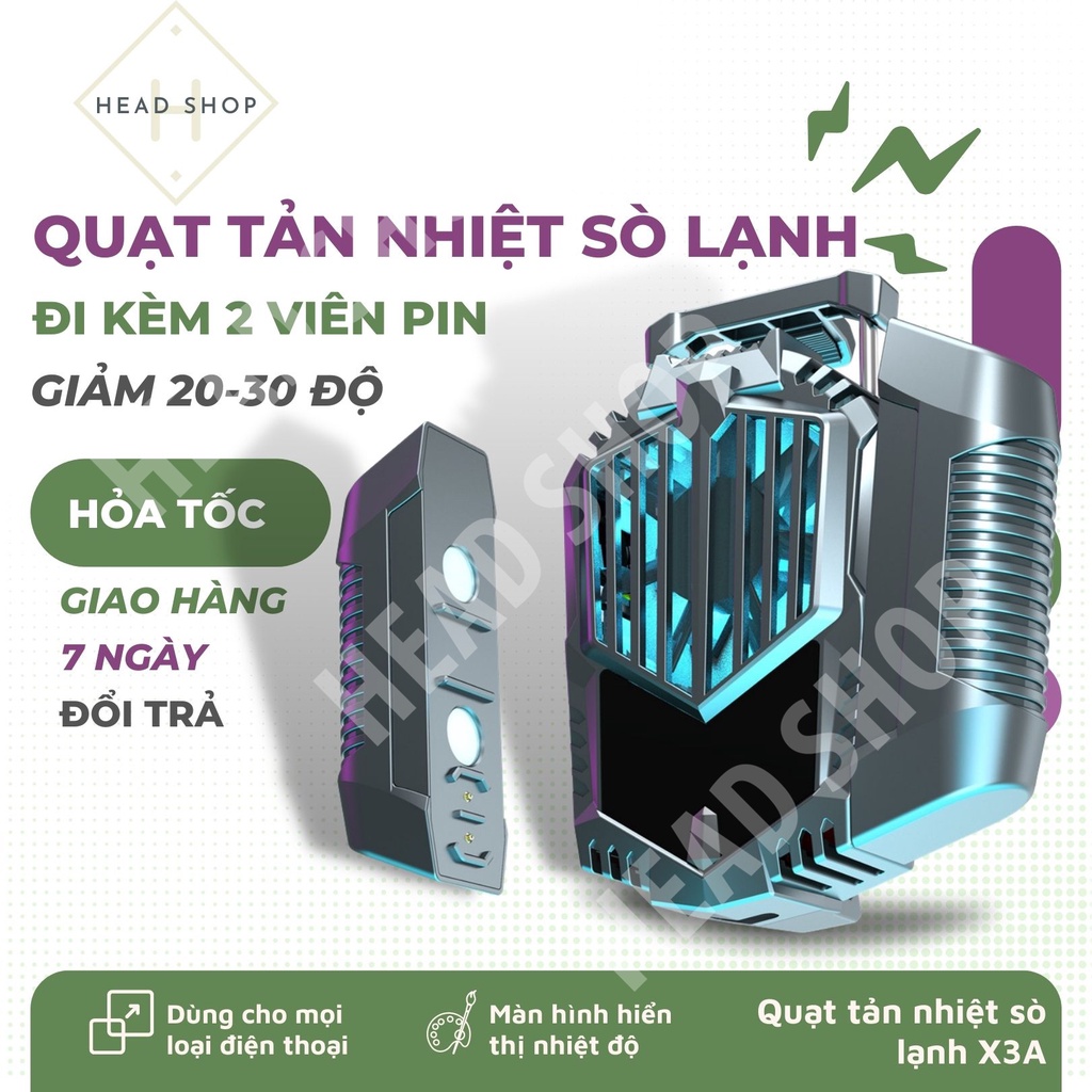Quạt tản nhiệt gaming 2 PIN SẠC sò lạnh cho điện thoại X3A siêu mát HEAD SHOP