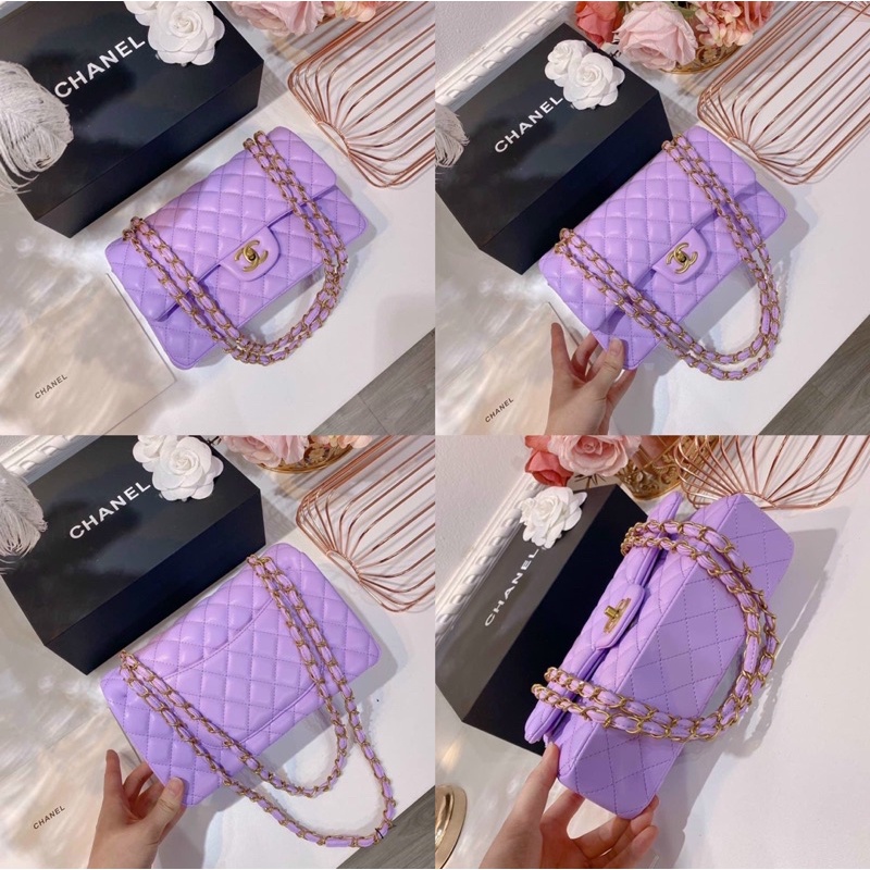 SALE TÚI CLASSIC TRẦN Ô DA MỊN TAG ĐỒNG SIZE 25 MÀU TÍM