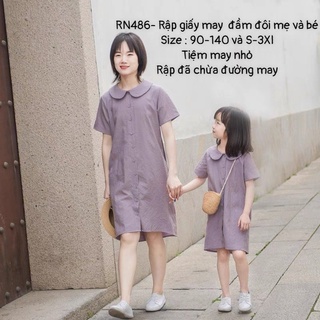 RN486_Rập giấy may đầm đôi cổ sen mẹ và bé