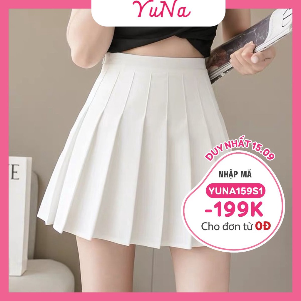 Chân váy xếp ly tennis YUNA chữ a ngắn màu trắng đen cạp cao phong cách Ulzzang, phụ kiện thời trang MAIKA