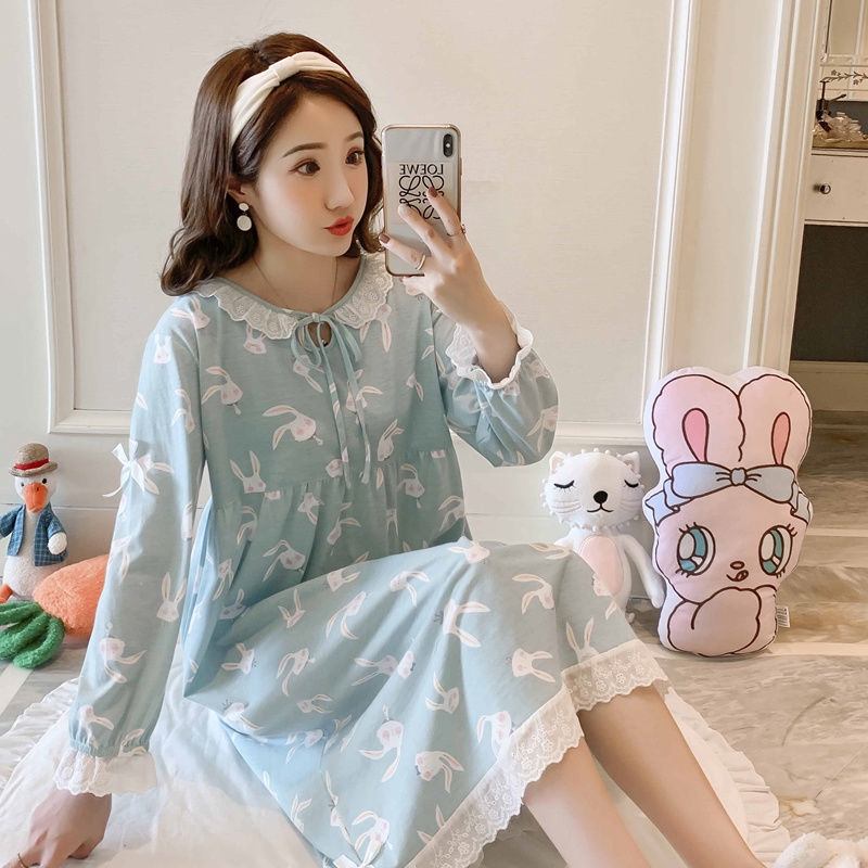 Đầm Ngủ Cotton Tay Dài In Hình Mèo Dễ Thương Cho Nữ | BigBuy360 - bigbuy360.vn