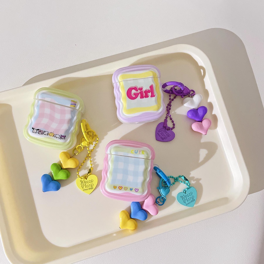 Vỏ Bảo Vệ Hộp Sạc Tai nghe không dây AirPods Pro 1 / 2 3 2021 gen3 Bằng Silicon Màu Kẹo Họa Tiết Kẻ Sọc Dễ Thương Kèm Dây Đeo Sợi Xích Thời Trang