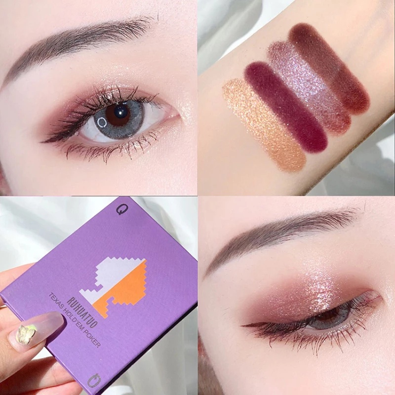 [Hàng mới về] Bảng Phấn Trang Điểm Mắt 4 Màu Ánh Nhũ Bắt Sáng Lâu Trôi