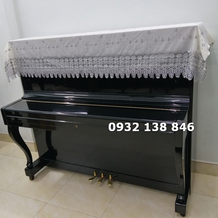 KHĂN PHỦ ĐÀN PIANO CƠ NHẬP KHẨU REN TRẮNG PHỐI CHÂN REN MÀU TÍM KHÓI TUYỆT ĐẸP