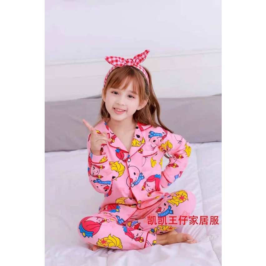 Bộ quần áo trẻ em dài tay Bộ pijama Chất liệu cotton cho bé gái từ 10-35kg PIKA KIDS