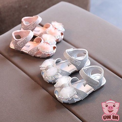 Dép sandal cho bé gái - Sandal rọ gắn sequin phối Nơ quai dán cho bé 0-2 tuổi đế chống trơn phong cách Hàn Quốc A107