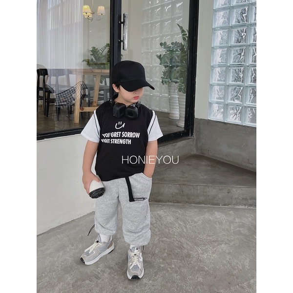 Áo thun bé trai kiểu dáng hiphop phối màu/FORM NHỎ LÊN 1SIZE
