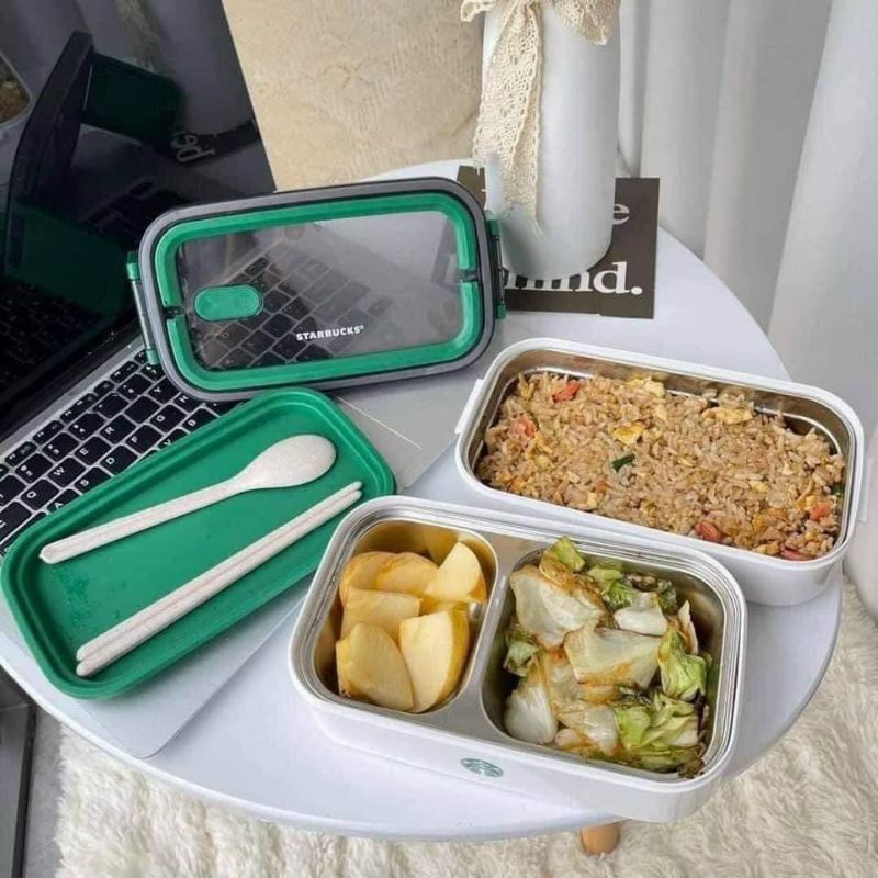 Hộp cơm giữ nhiệt 2 tầng inox nữ thần STARBUCKS,,,