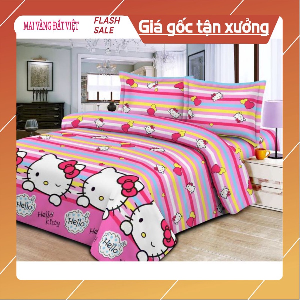 [Mã INCUBACK1416 hoàn 20K xu đơn 50K] [Free ship-Giá rẻ nhất]mvdv Bộ ga gối poly m6 hello kitty sọc ngang trái tim