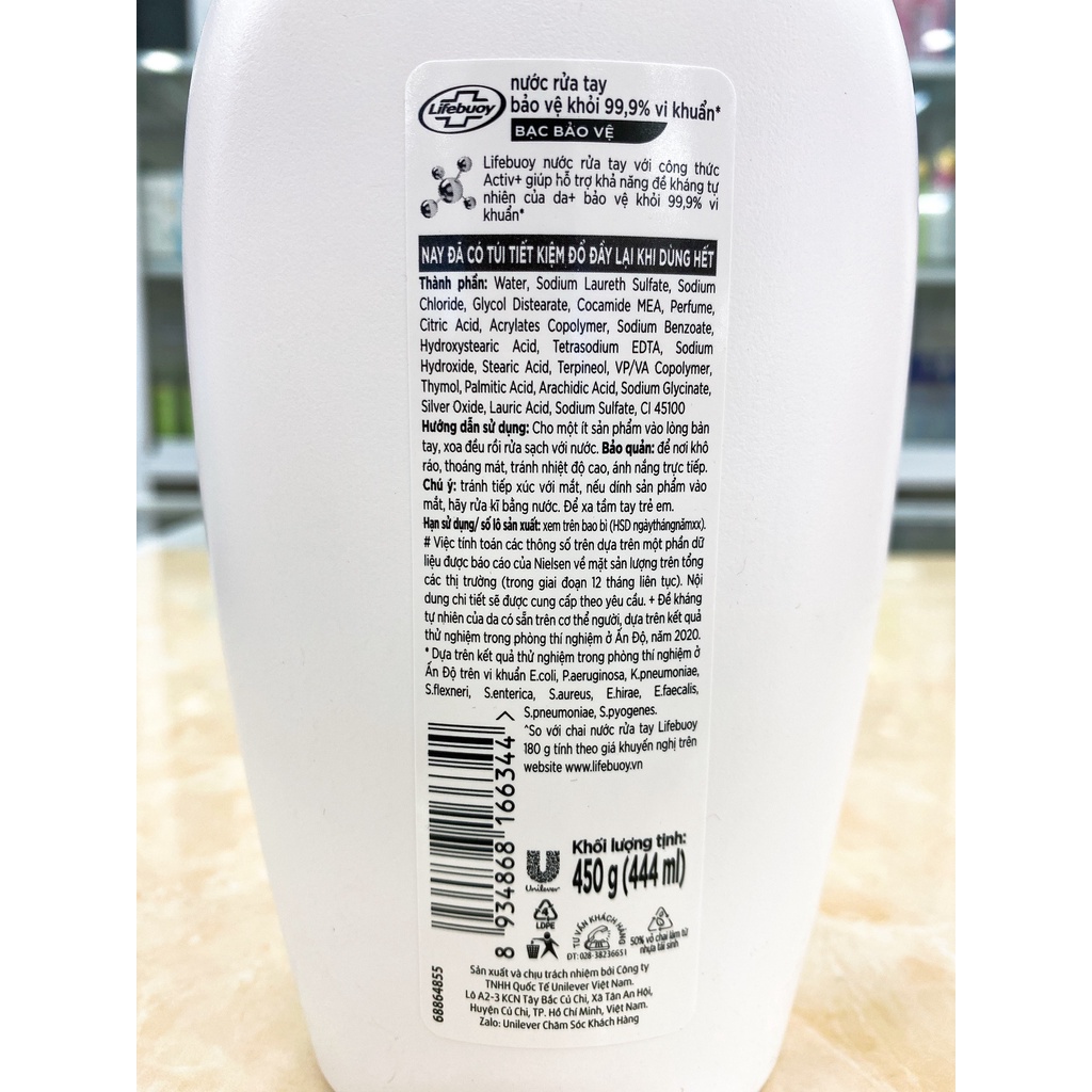 Nước Rửa Tay Lifebuoy  Bảo Vệ 450g Chính Hãng Công Ty