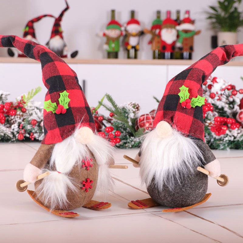 PRI* Handmade Skiing Gnome Swedish Tomte Christmas Elf Doll Toy Ornaments Shop Window Table Decoration