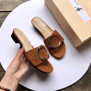 Dép thời trang da lộn khoá tròn cao 2cm