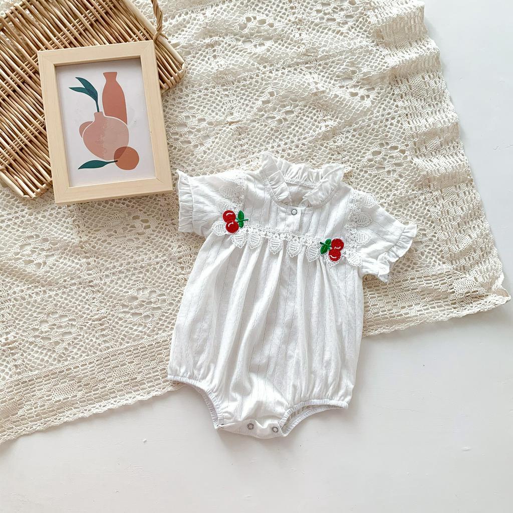 Áo liền quần tay ngắn in hình quả cherry cho bé gái tùy chọn kích thước