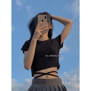 [ẢNH THẬT ĐỘC QUYỀN SMOR.VN] Áo croptop tay ngắn, đan dây eo