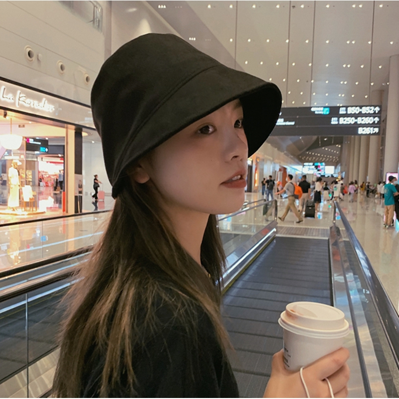 Mũ Bucket Da Lộn Màu Trơn Che Mặt Thời Trang Thu Đông Phong Cách Hàn Quốc Cho Nữ
