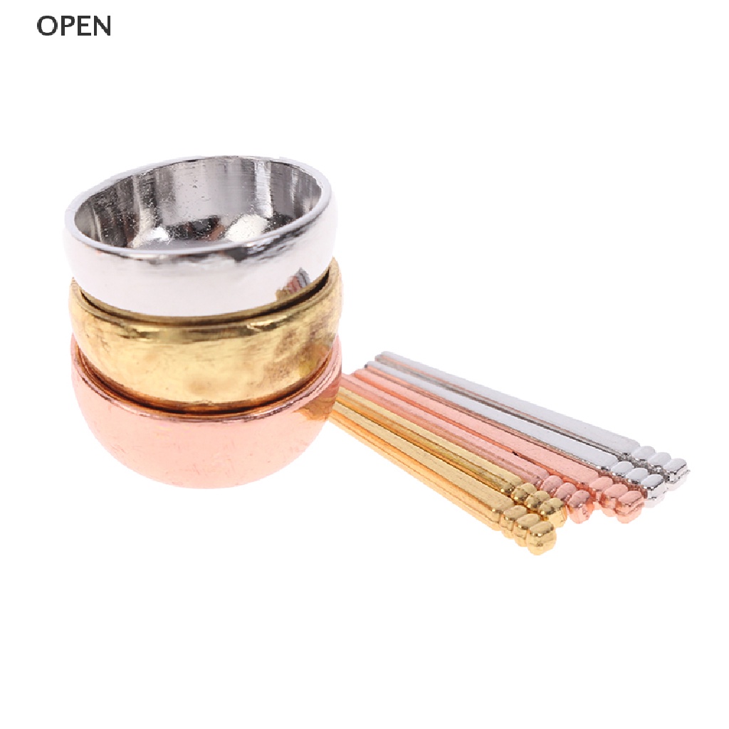 Op 1 Bộ Chén Và Đũa Mini Màu Vàng Bạc Phụ Kiện Cho Búp Bê Thu Nhỏ my