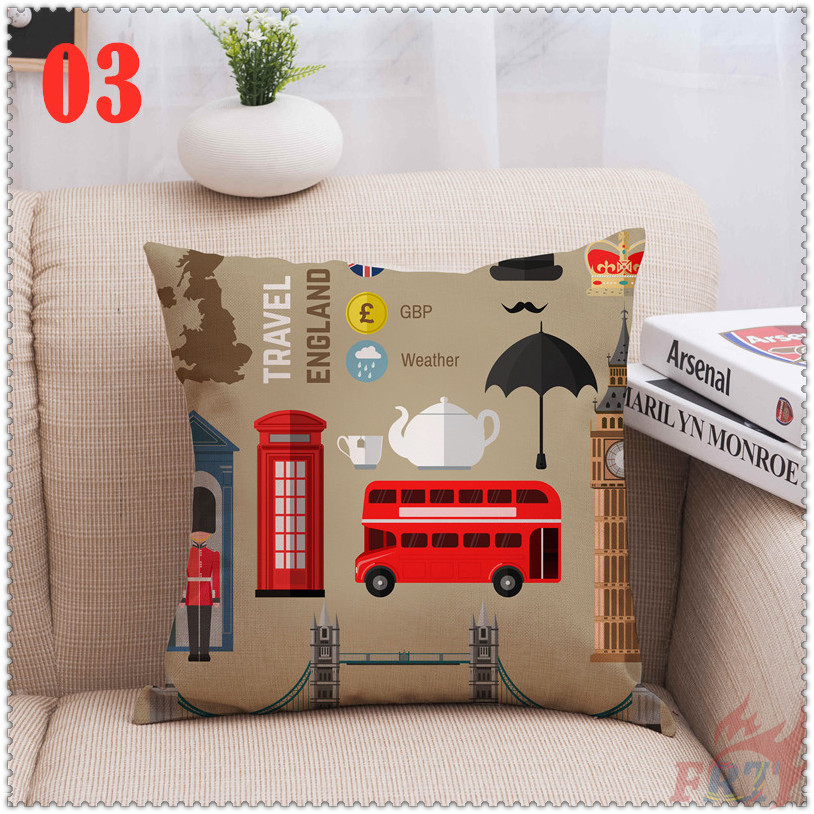 1 Vỏ Áo Gối Sofa Trang Trí Hình I Love London / Soldier / Eiffel / Booth / Bus