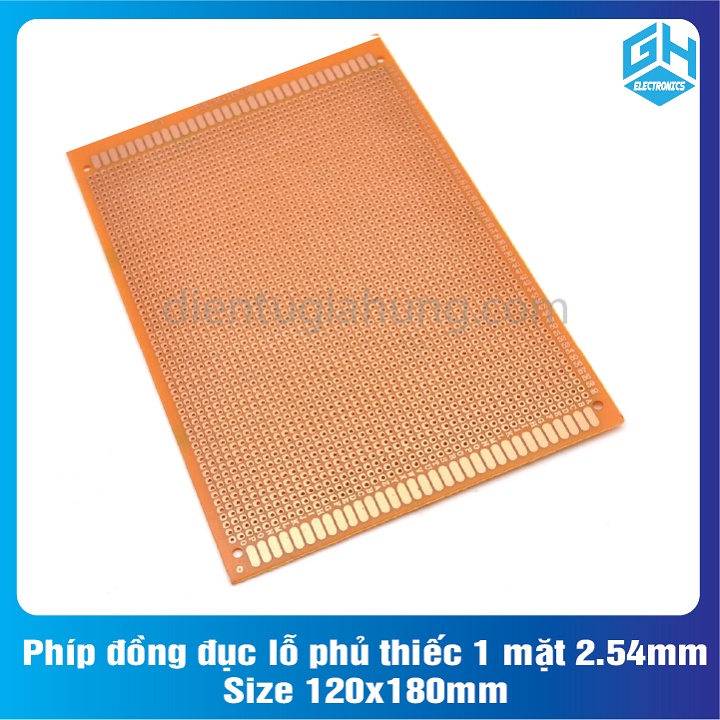 Phíp đồng bo mạch đục lỗ 1 lớp màu vàng 1 mặt 2.54mm - Size 120x180mm