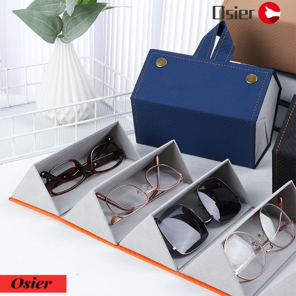 Osier✿ Hộp Đựng Mắt Kính Bằng Da Nhiều Ngăn Có Thể Gấp Lại Nhiều Màu Sắc