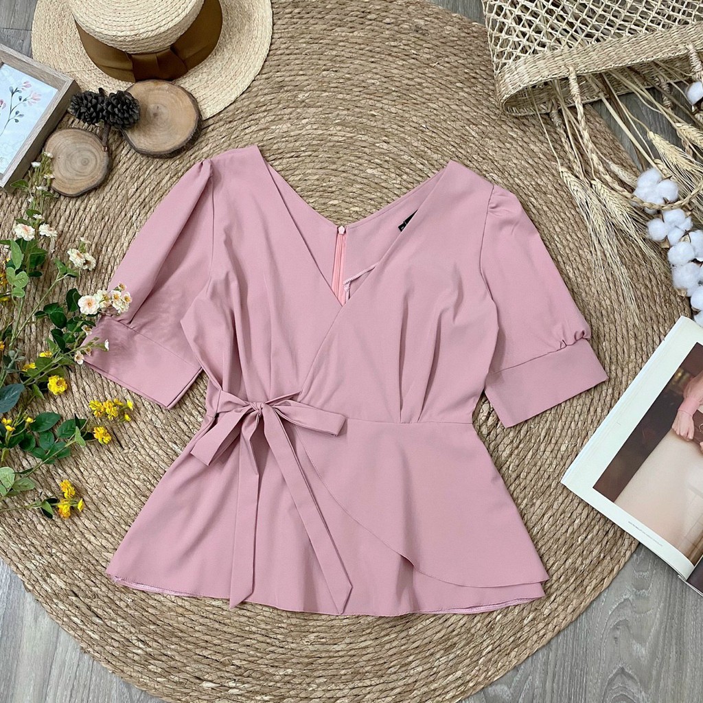 Áo kiểu peplum Bigsize thắt nơ eo cho người béo mập 55-90kg - Mặc đi làm,đi chơi hoặc dạo phố