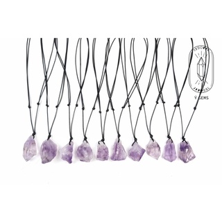 Vòng cổ Amethyst thô tự nhiên dây rút điều chỉnh độ dài unisex nam nữ đều đeo được