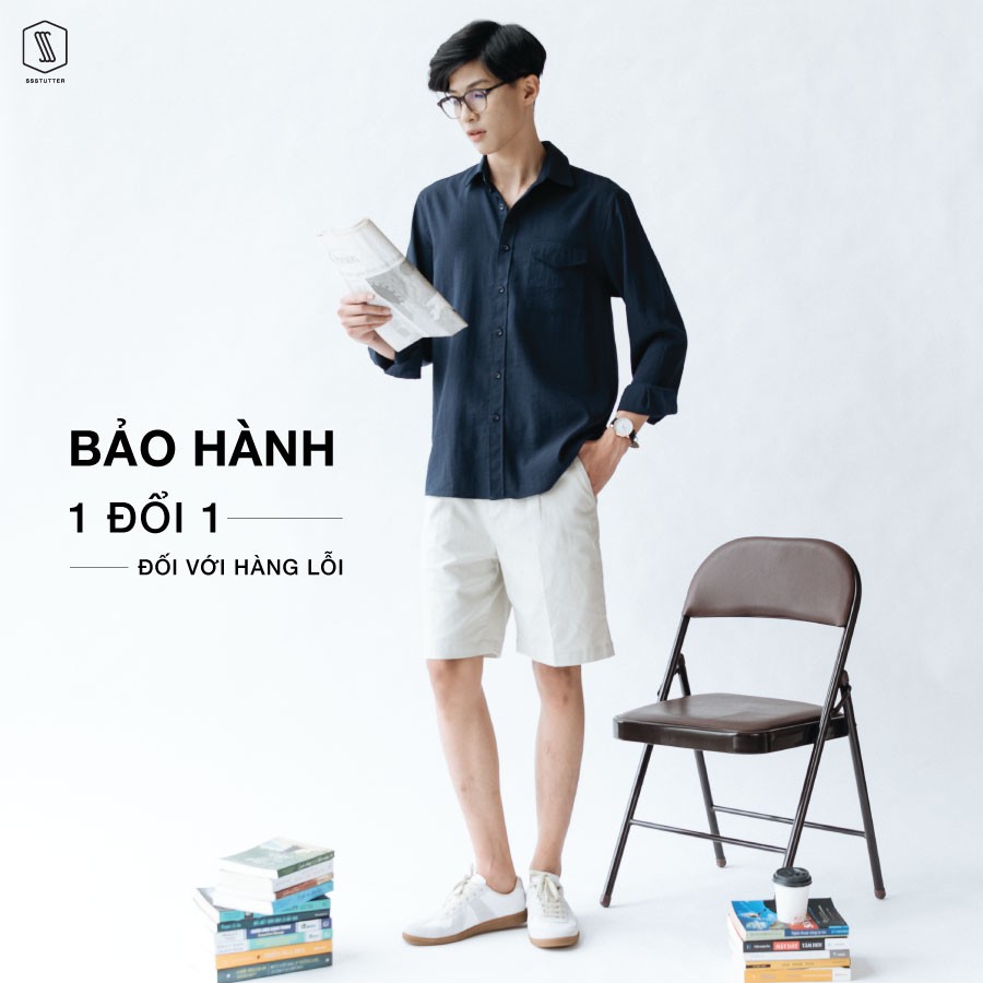 Áo sơ mi nam SSSTUTTER dài tay có túi cổ đức vải linen thoáng mát Letter Shirt | BigBuy360 - bigbuy360.vn