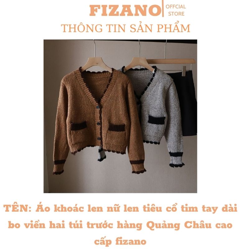 Áo khoác len nữ cổ tim tay dài chất liệu len tiêu mềm mịn bo viền hai túi trước hàng Quảng Châu cao cấp fizano