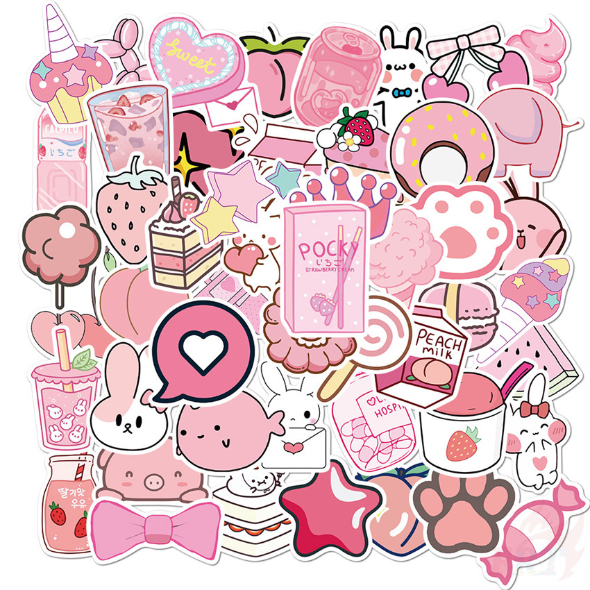 ❉ VSCO： Pink Romantic Series 04 - Sweet Girl Graffiti Stickers ❉ 50Pcs/Set Mixed Fashion DIY Luggage Laptop Skateboard Doodle Decals Stickers