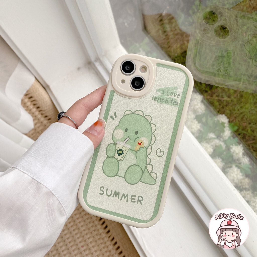 Ốp Điện Thoại Da TPU Mềm Mỏng Họa Tiết Khủng Long Uống Trà Sữa Cho Iphone 11 7Plus 13 12 11 Pro Max X XS 12 13 XR