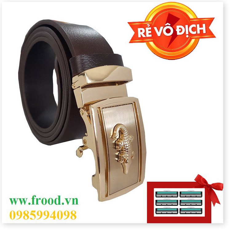 Thắt lưng da bò đầu khóa đồng tự động tặng kèm 6 lưoỡi dao cạo râu trị giá 60.000 đ