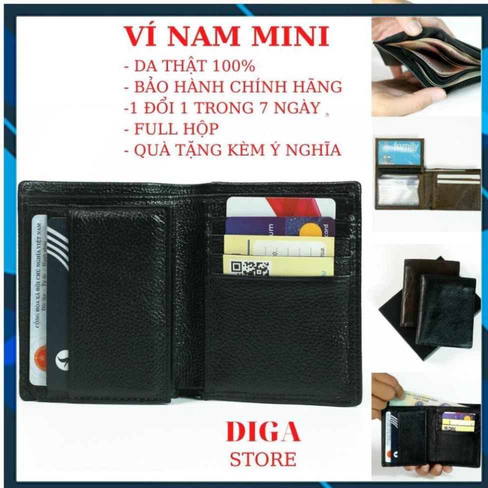 Bóp Nam Mini 💖𝑭𝑹𝑬𝑬𝑺𝑯𝑰𝑷💖 Ví Tiền - Hàng Cao Cấp - 2 Kiểu Dáng Đứng, Ngang - Da Thật, Full Box -  DIGA-VD40